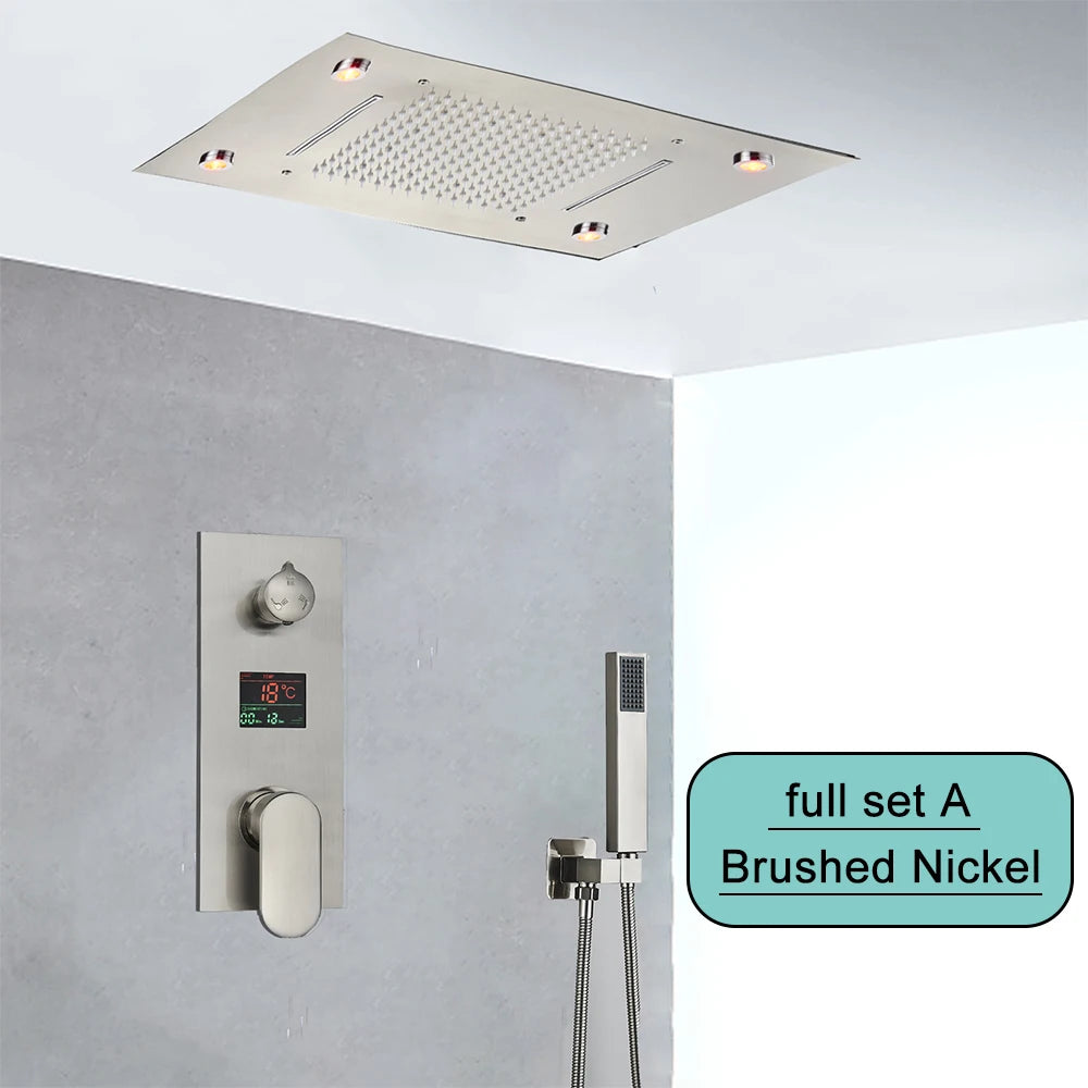 Saflihcar Stainless Steel Ceiling Rainfall Shower Head With LED Faucet