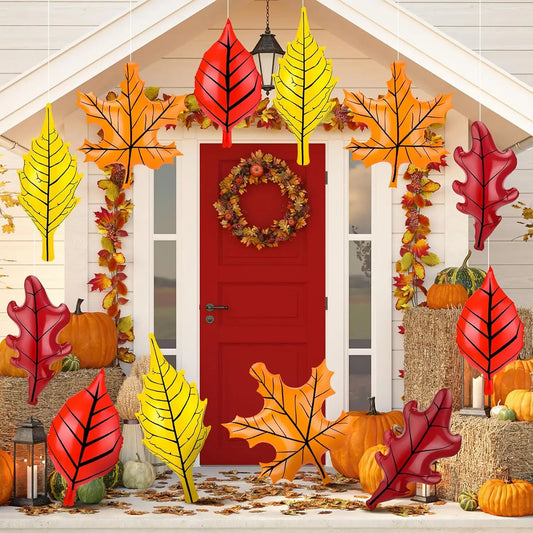 12 Pcs Fall Inflatable Leaf Outdoor Decorations Thanksgiving Large Inflatable Maple Leaf Ball Balloons Fall Hanging Ornaments PVC Yard Decor for Harvest Party Supplies Indoor Outdoor