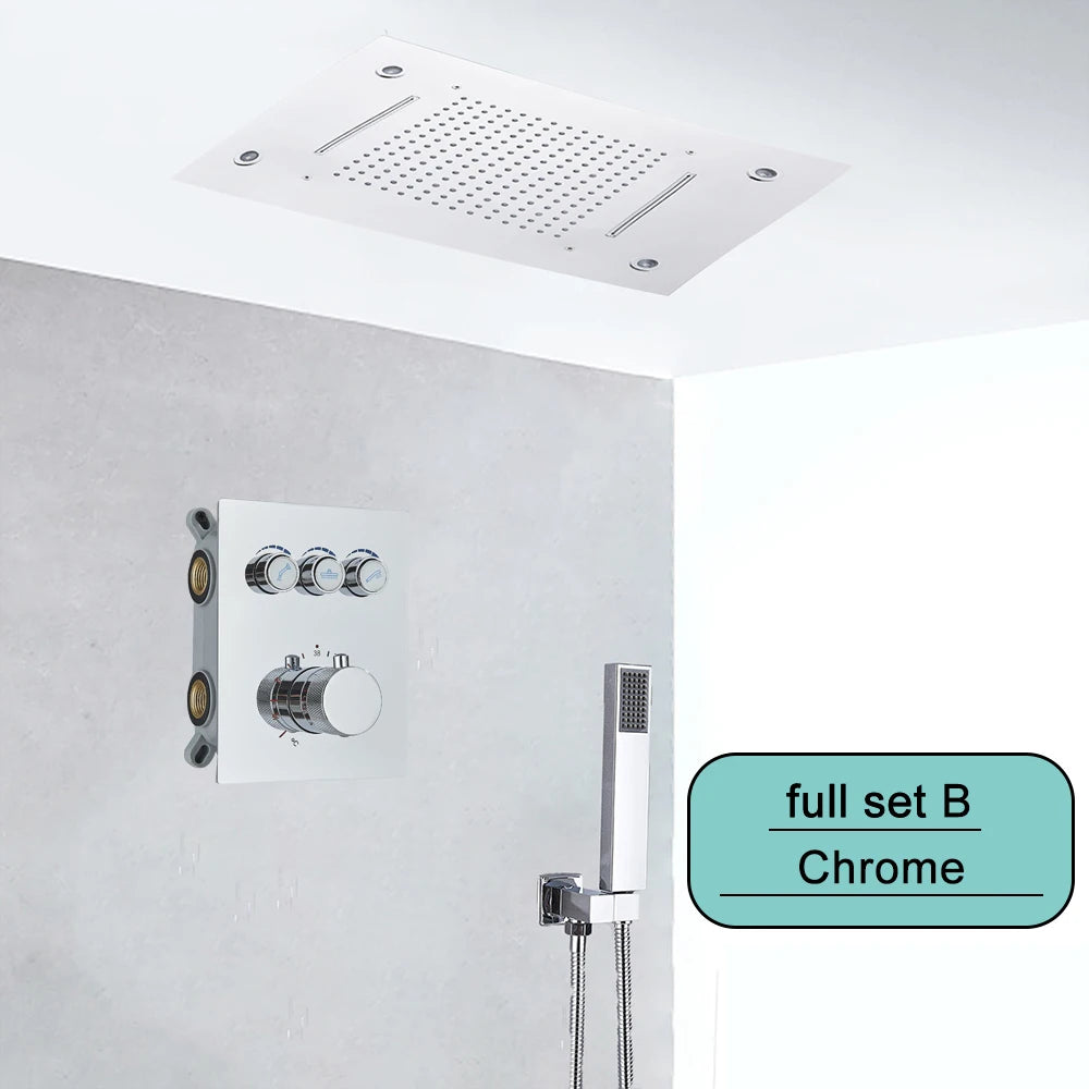 Saflihcar Stainless Steel Ceiling Rainfall Shower Head With LED Faucet