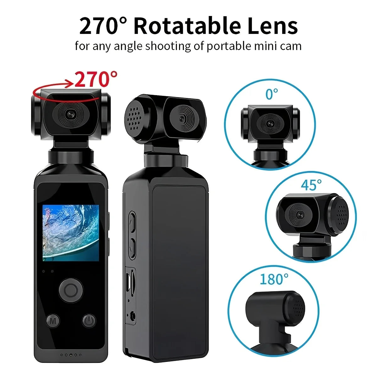 5K HD Pocket Action Camera With WiFi And Rotatable Lens
