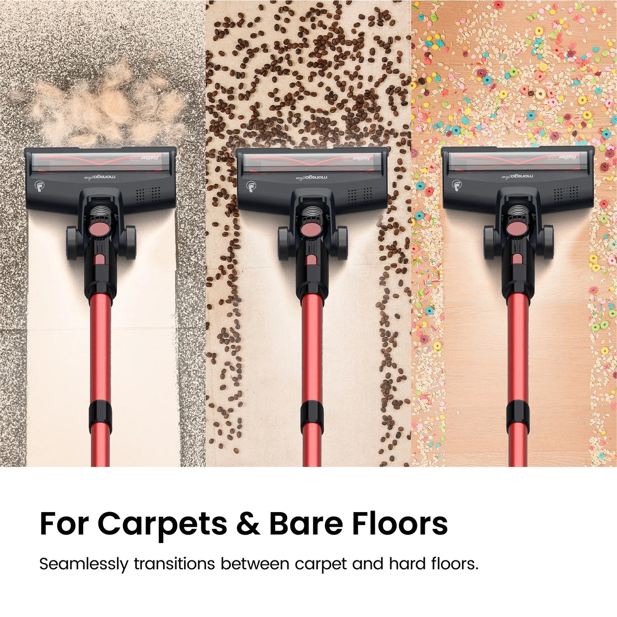 Monsga Cordless Vacuum Featuring Anti Tangle Brush And HEPA Filter