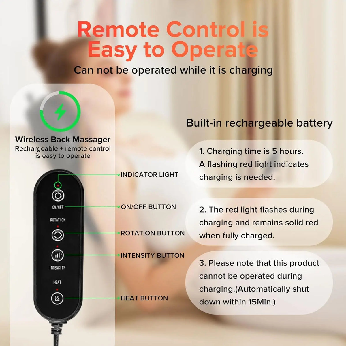 LINGTENG 3D Kneading Back Massager With Heat Therapy Rechargeable Battery
