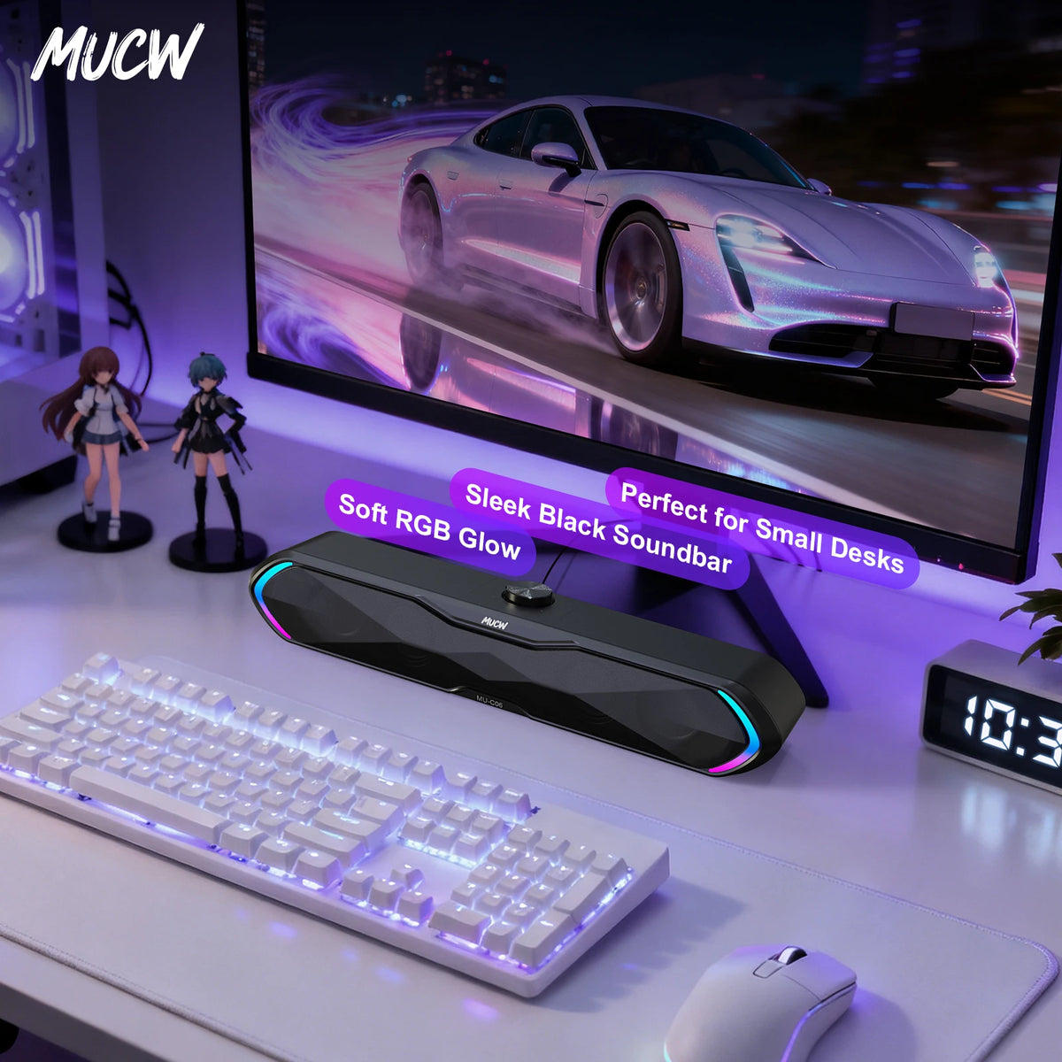 MUCW MU‑C06 PC Soundbar RGB Gaming Computer Speaker USB Plug Play Bluetooth 5.3 Sound Bar 6W Stereo Desktop Speaker for Laptop Mac Phone