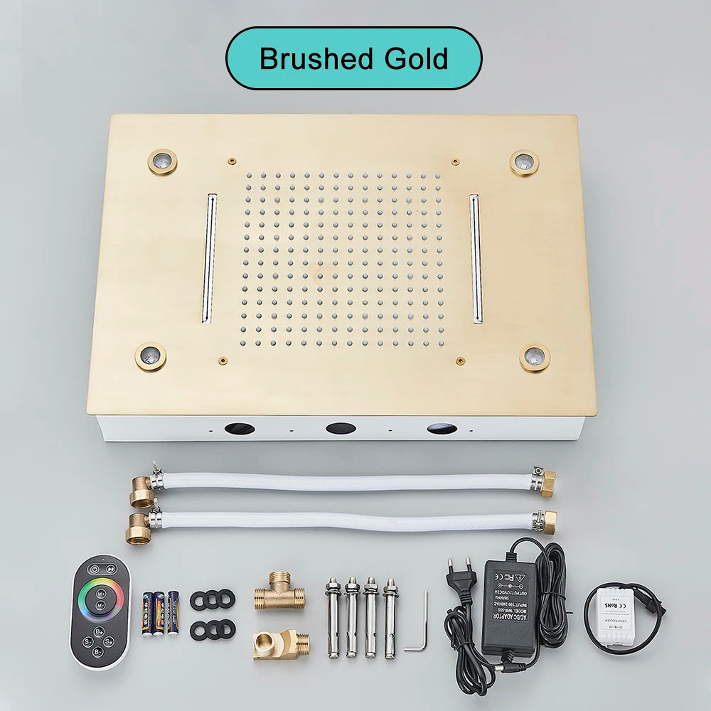 Saflihcar Stainless Steel Ceiling Rainfall Shower Head With LED Faucet